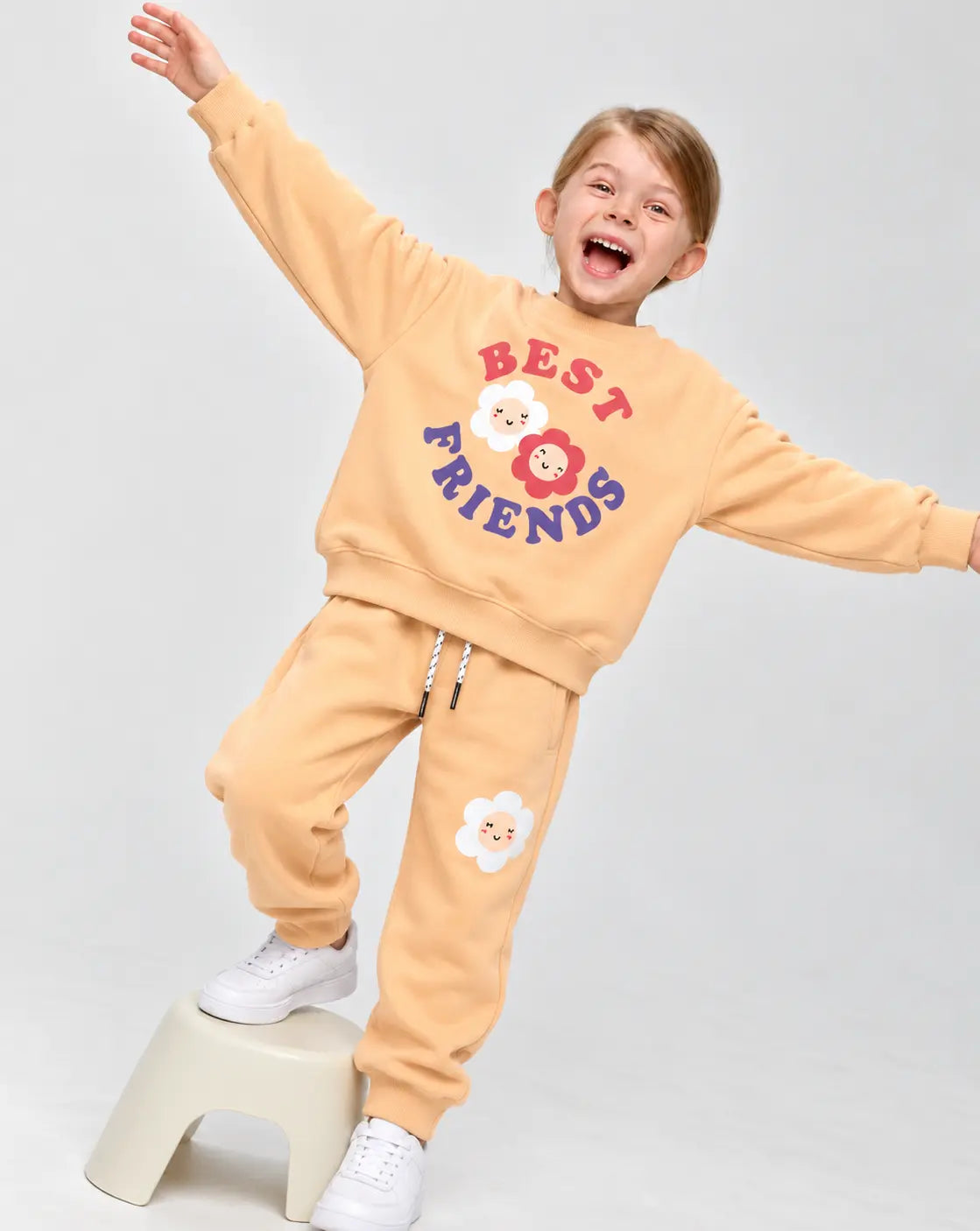 Kids Best Friends Printed Fleece Twin Set for Winter – Grey Shirt & Trouser for Boys and Girls - FTS 028
