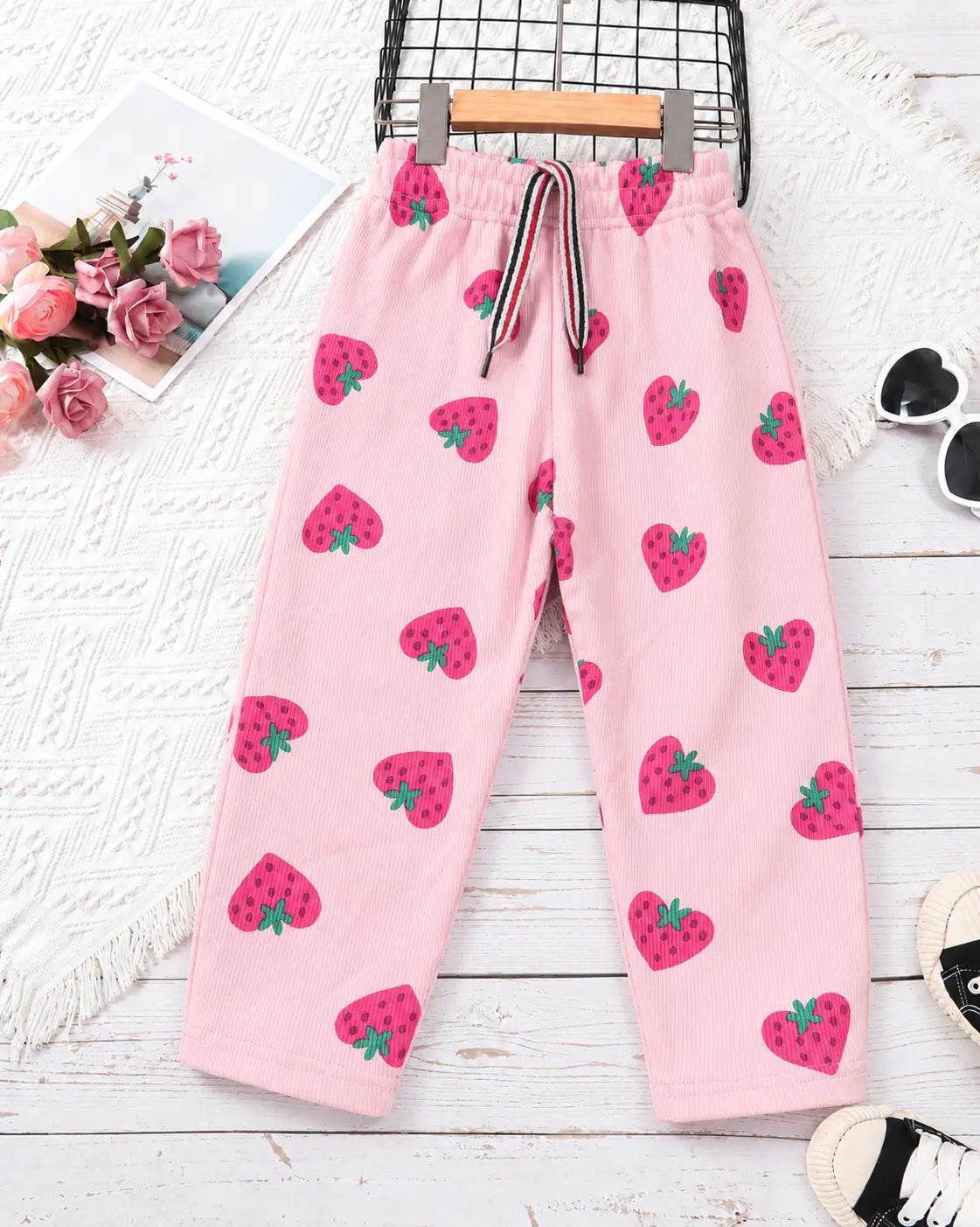 Kids Strawberries PrintedTerry Mid Season Trouser for girls- Navy- TR-056