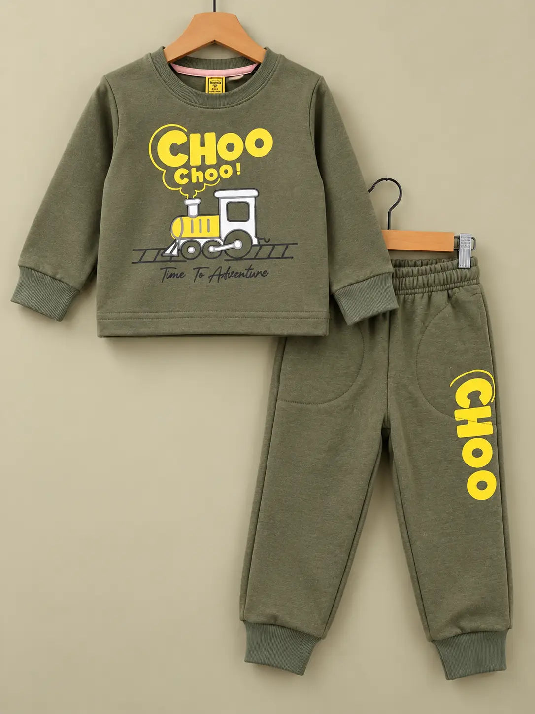Kids Choo Choo Printed Fleece Twin Set for Winter – Shirt & Trouser for Boys & Girls - FTS 035