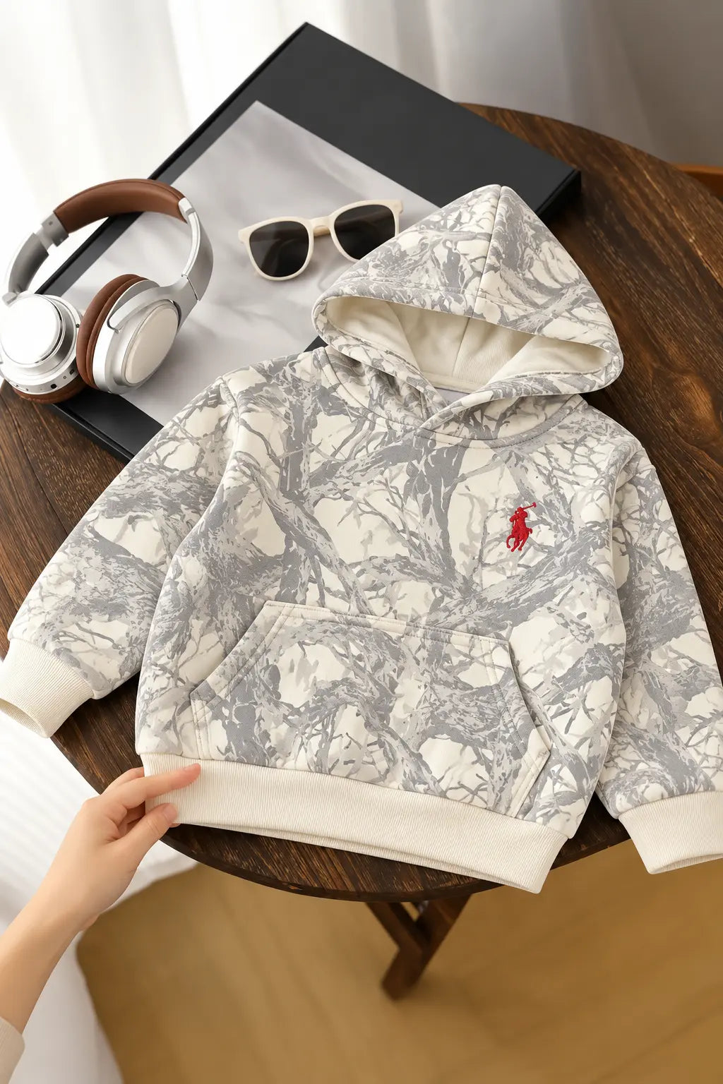 Kids Forest Camo all over Print Pony Embroidered Fleece Winter Hoodies for boys and Girls - HD-082
