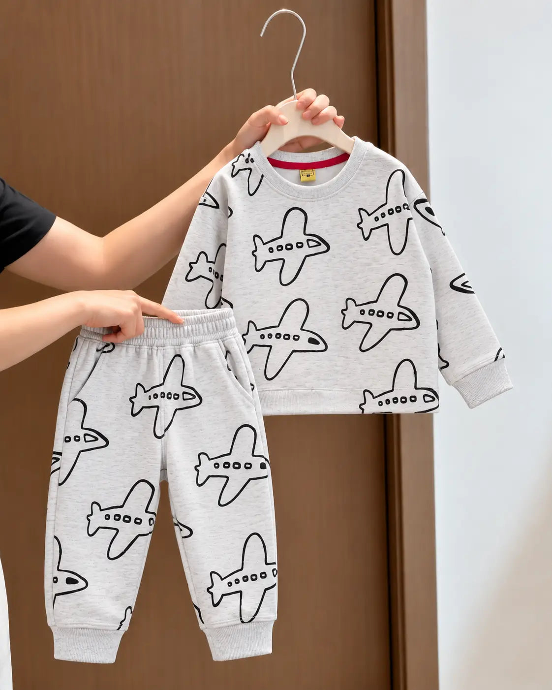 Kids Airplane all over Print Fleece Twin Set for Winter – Shirt & Trouser for Boys & Girls - FTS 038