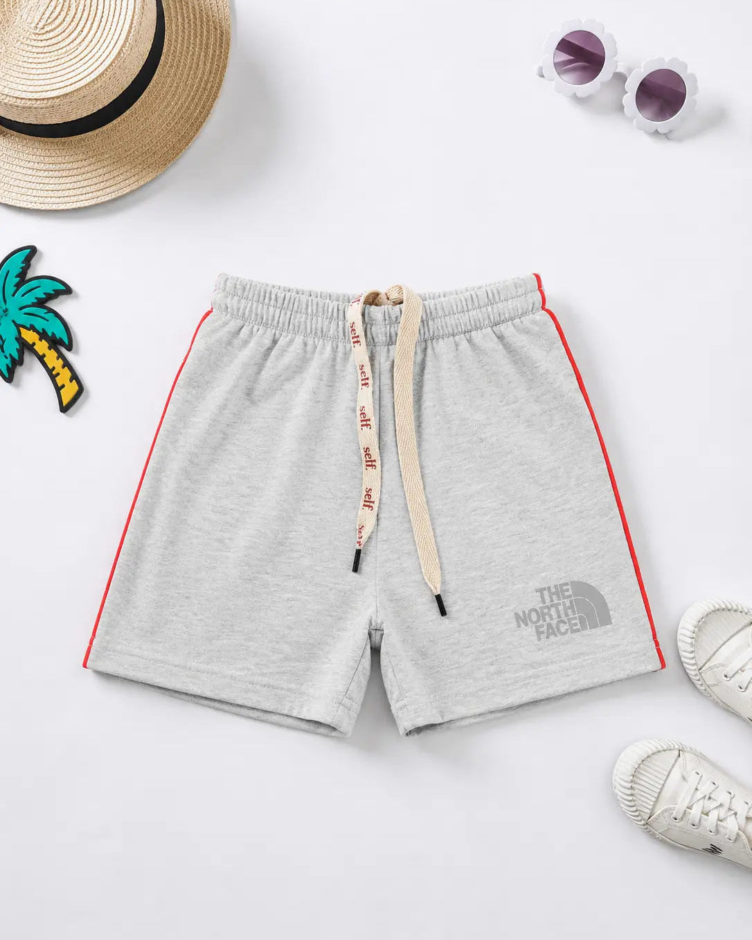 Kids Cotton Shorts — Grey with Red Side Stripe (Style 4) - SH-005
