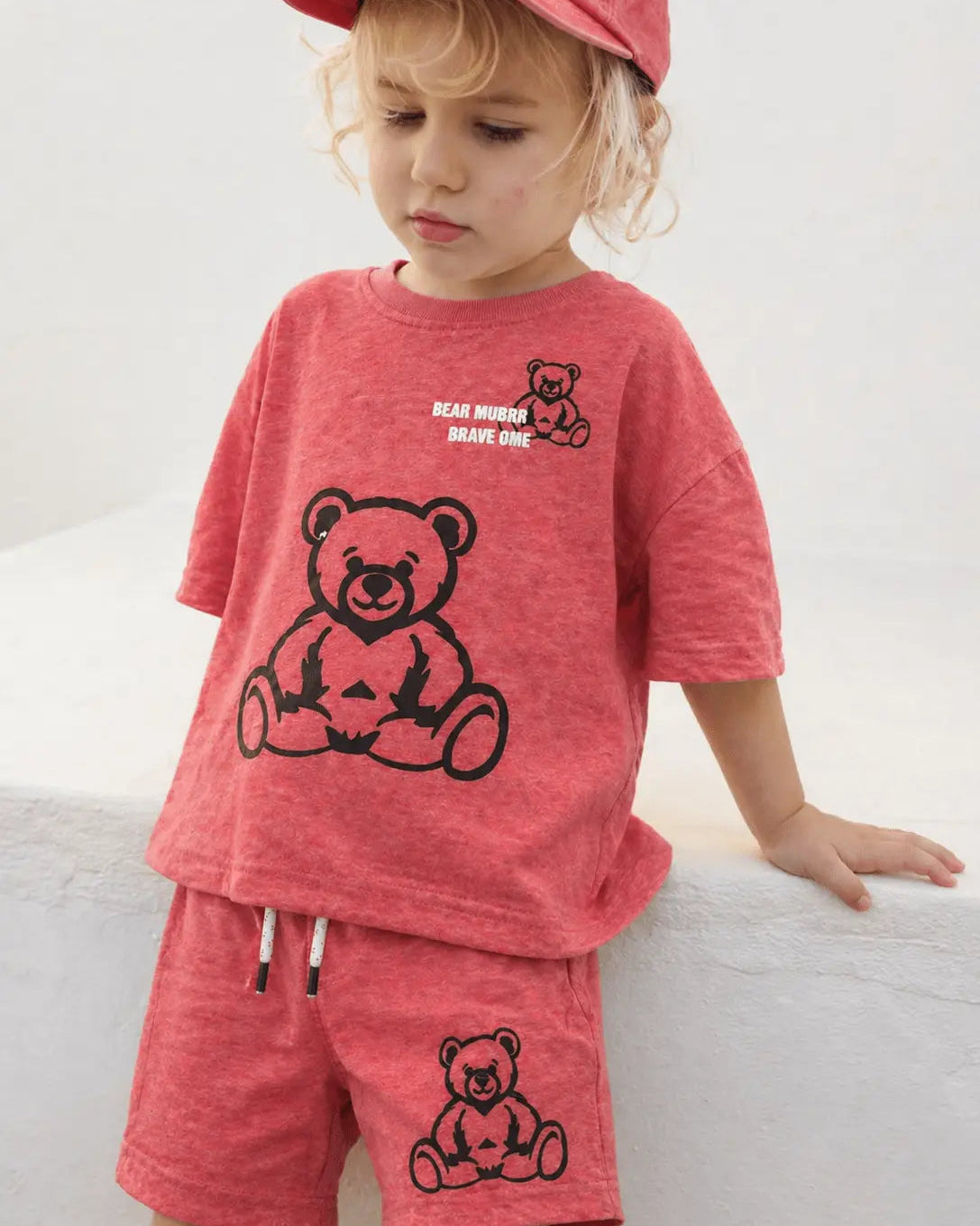 Junior Republic Bear Printed Cotton Jersey T-Shirt & Shorts Set for Kids