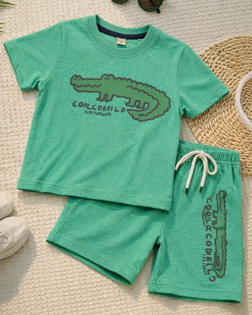 Junior Republic Crocodile Printed Cotton Jersey T-Shirt & Shorts Set for Kids