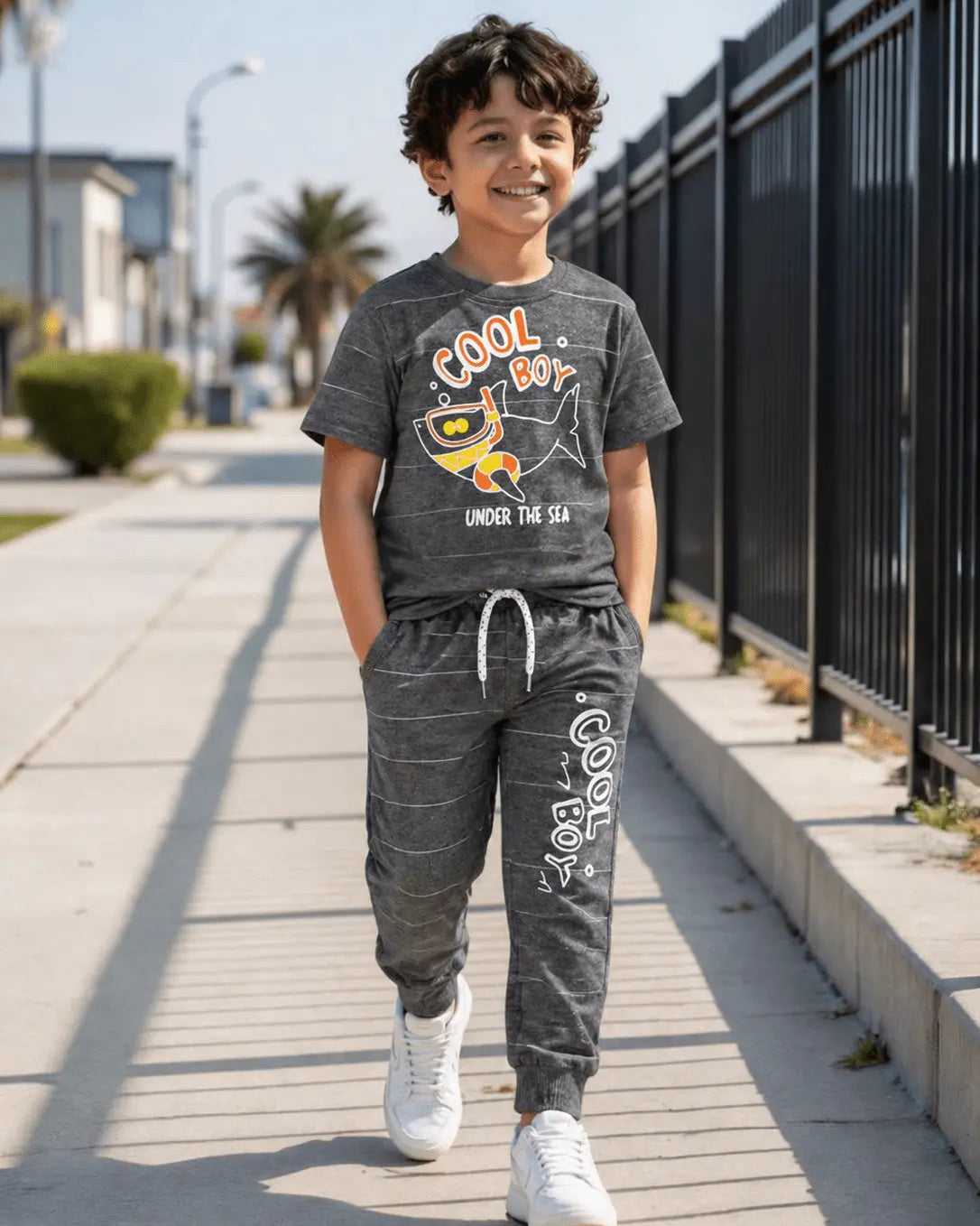 Junior Republic Kid's Cool boy Printed Cotton Jersey Summer Trouser Shirt Suit
