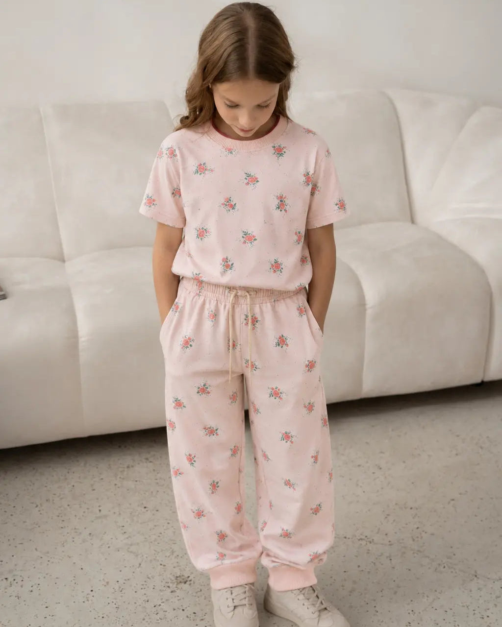 Kids Floral Print Cotton Jersey Suit — Spring Blossom (Style 4)