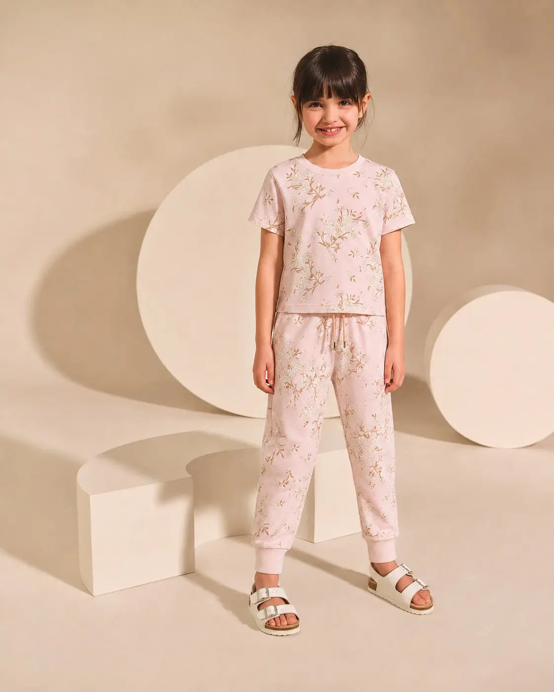 Junior Republic Kid's Floral Print Cotton Jersey Summer Trouser Shirt Suit