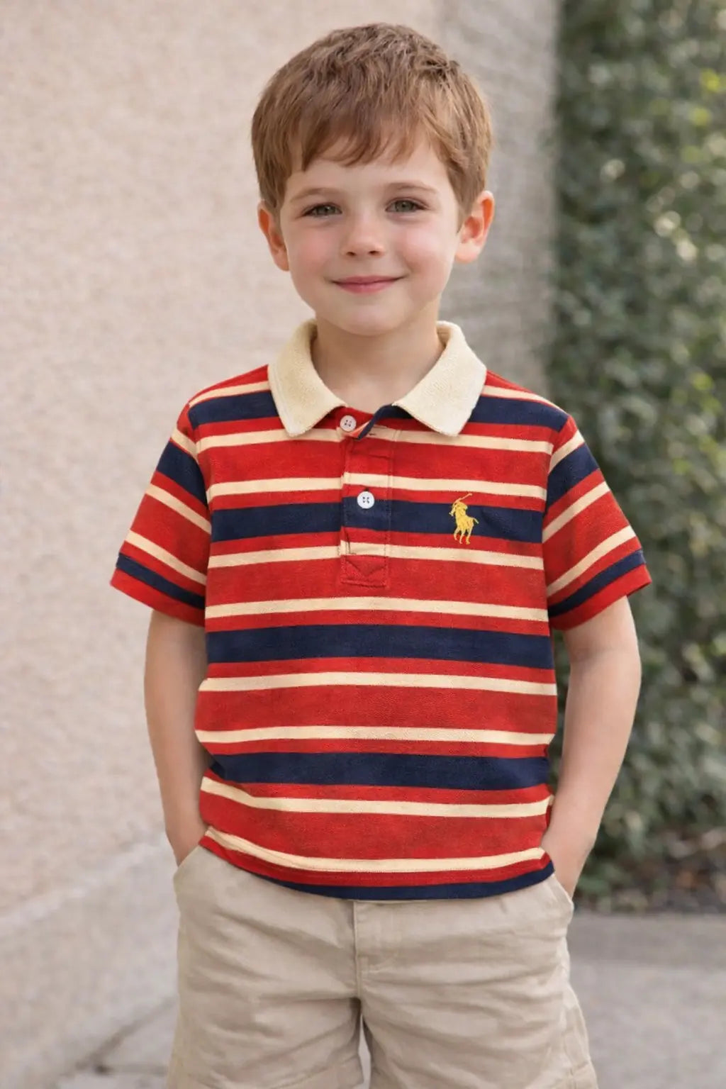 Junior Republic Kid's Stripes style Pony Embroidered Polo Shirt
