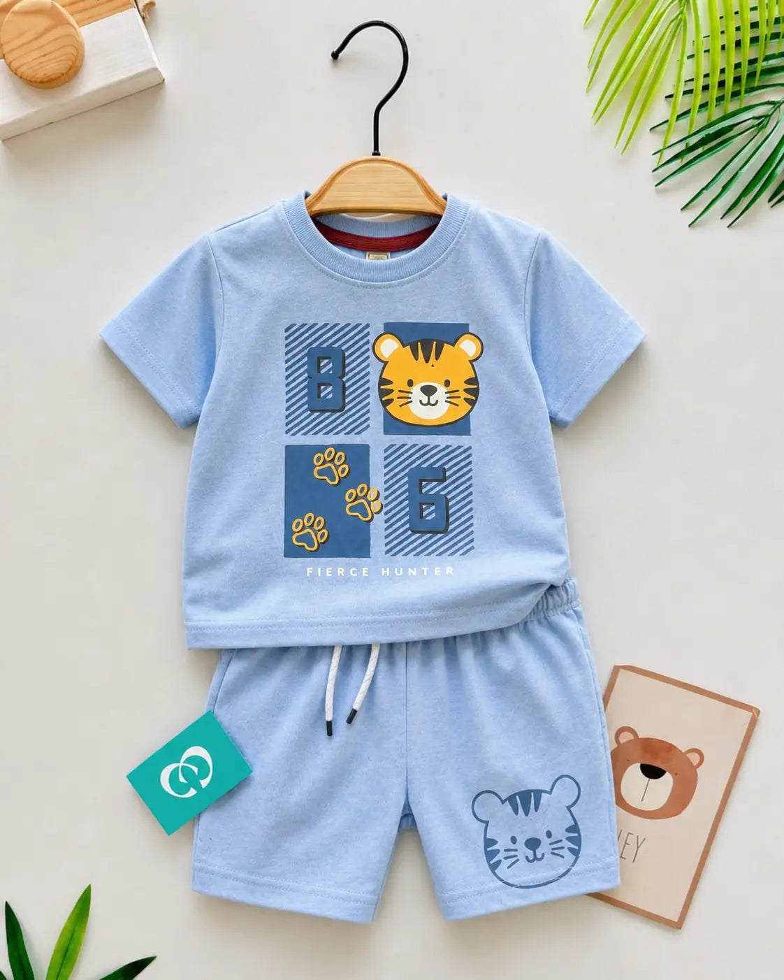 Junior Republic Playful Tiger Printed Cotton Jersey T-Shirt & Shorts Set for Kids