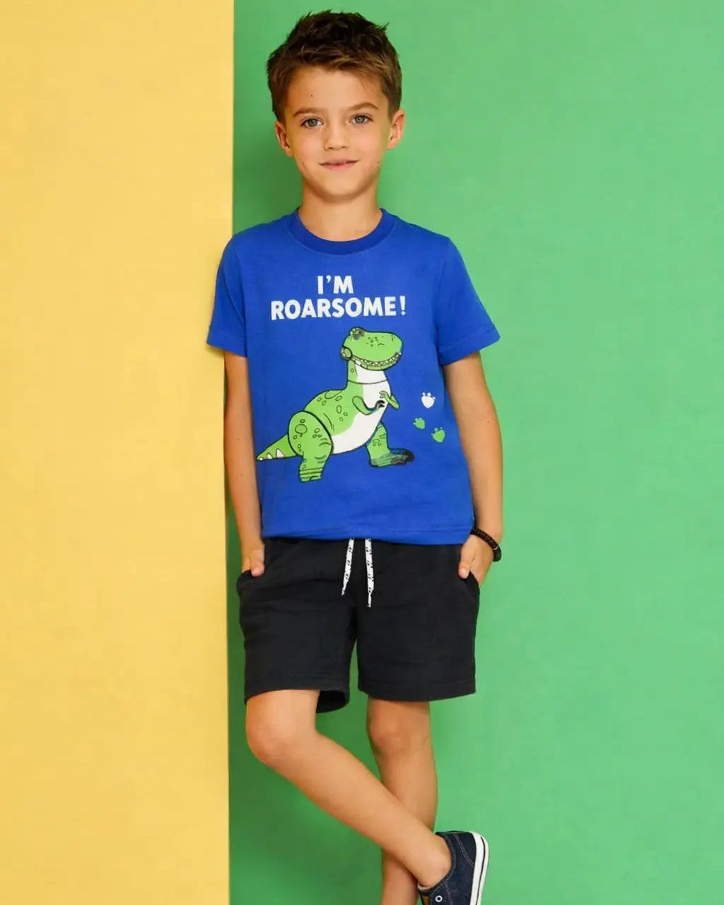Junior Republic Roarsome Printed Cotton Jersey T-Shirt & Shorts Set for Kids