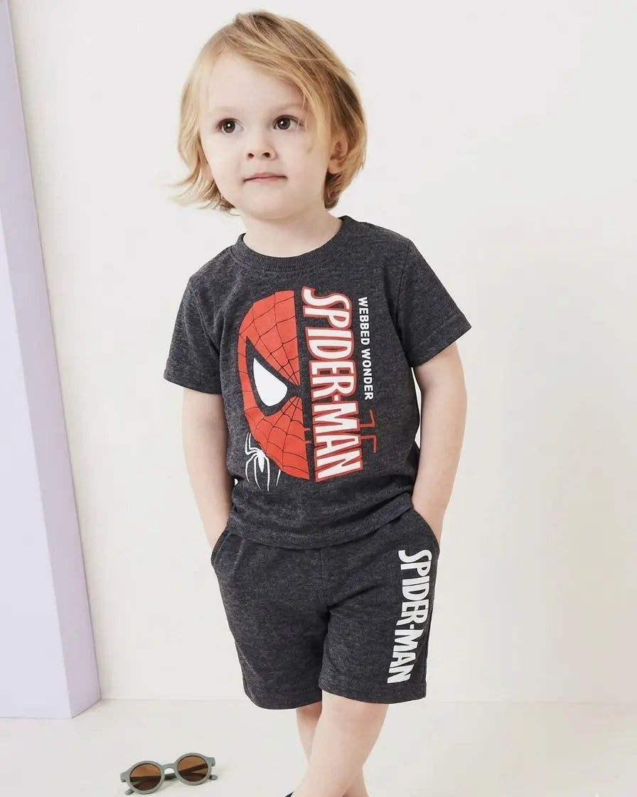 Junior Republic Spiderman Printed Cotton Jersey T-Shirt & Shorts Set for Kids