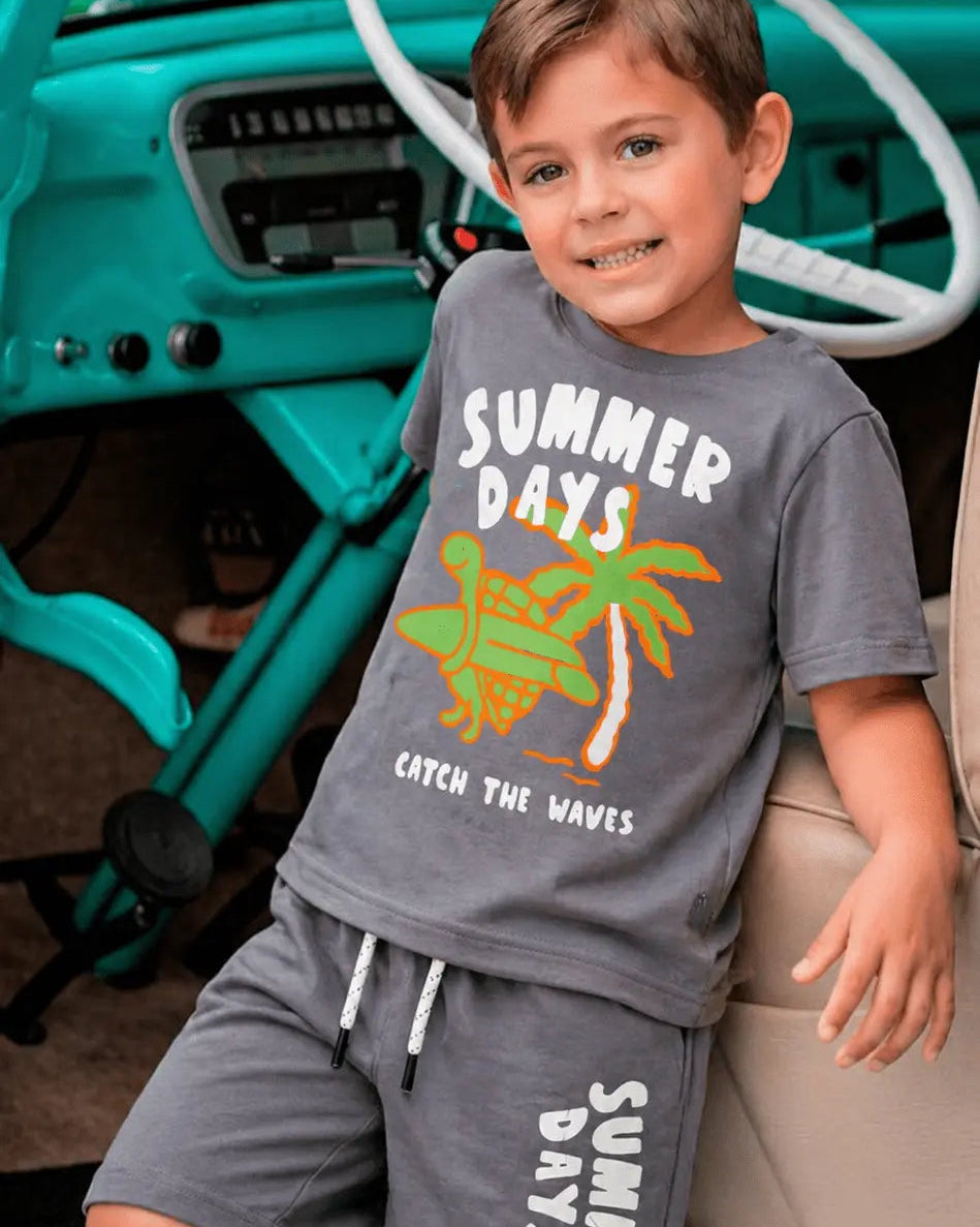 Junior Republic Summer Days Printed Cotton Jersey T-Shirt & Shorts Set for Kids