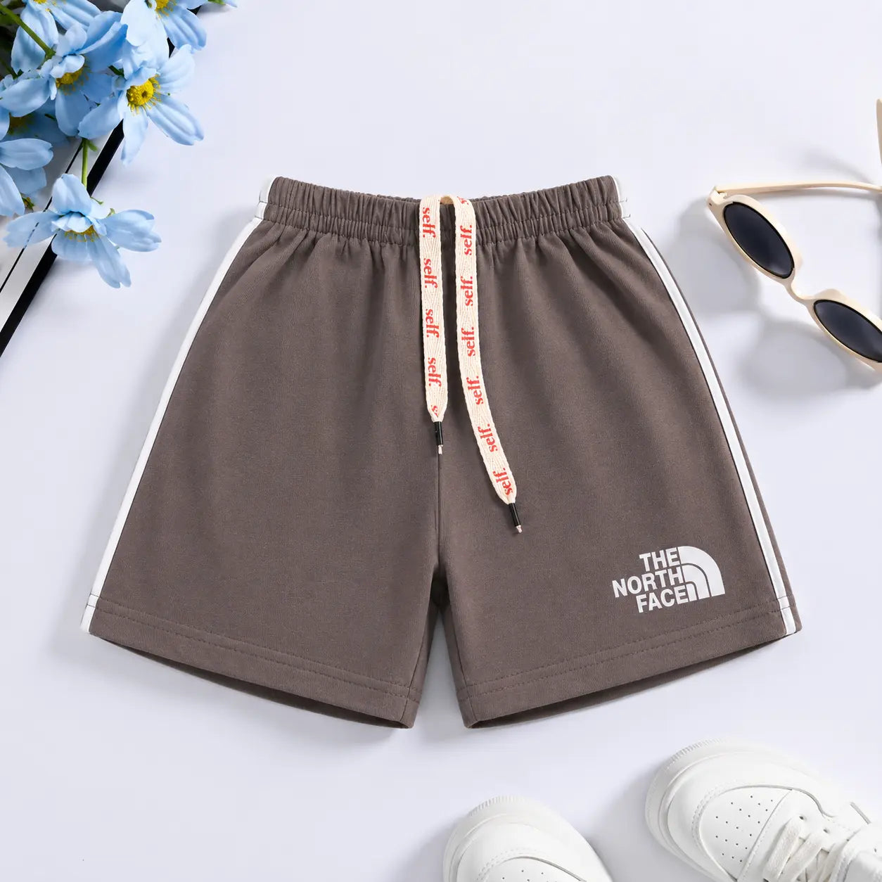 Kids North Face Style Cotton Shorts with Side Stripe