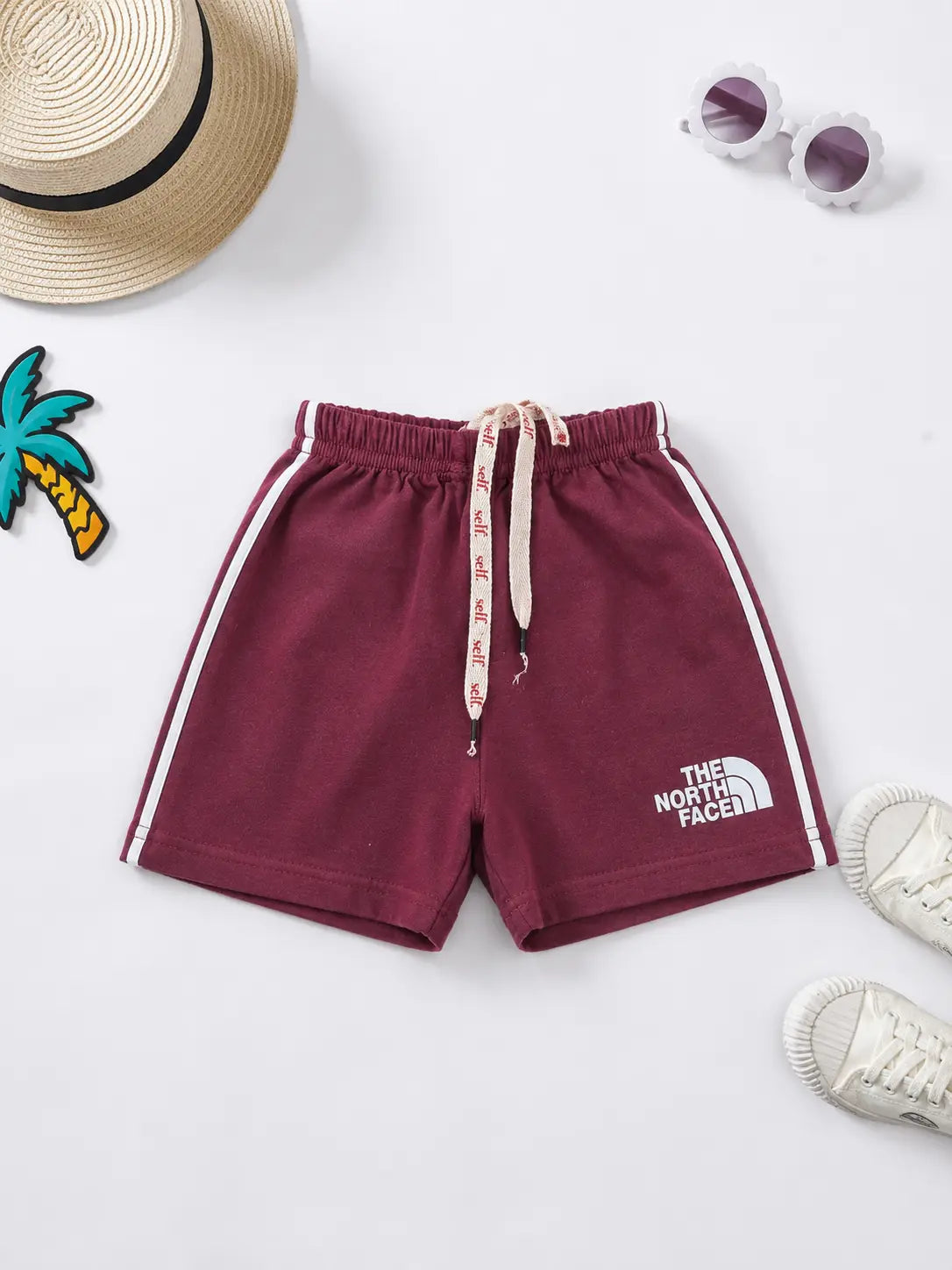 Kids North Face Style Cotton Shorts with Side Stripe