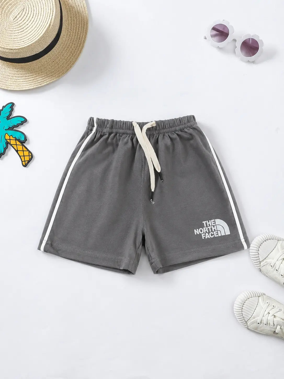 Kids North Face Style Cotton Shorts with Side Stripe