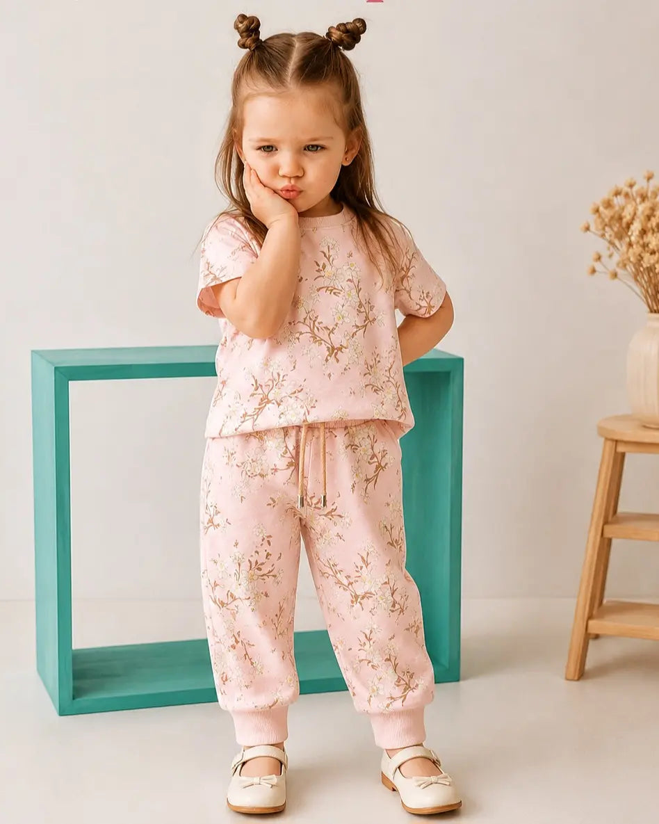 Kids Floral Print Cotton Jersey Suit — Garden Bloom (Style 4) - TW-036