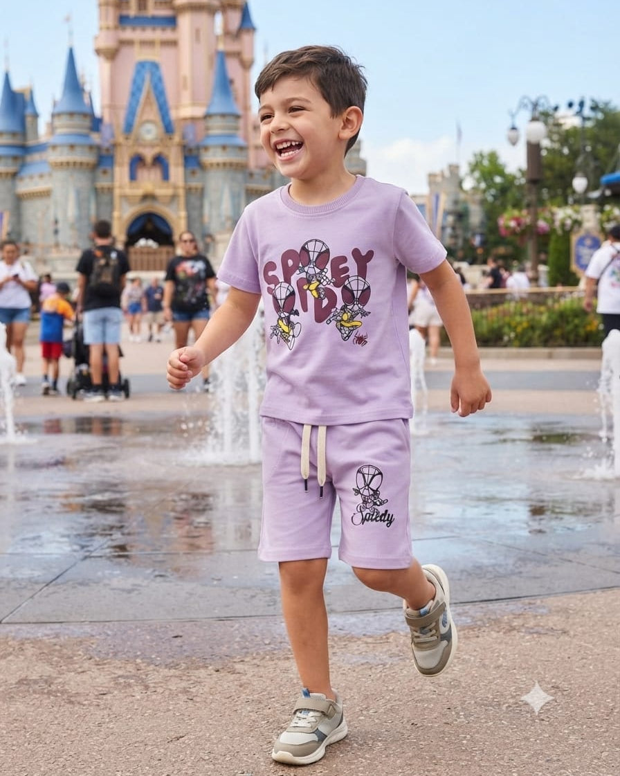 Spidey Printed Cotton Jersey T-Shirt & Shorts Set for Kids