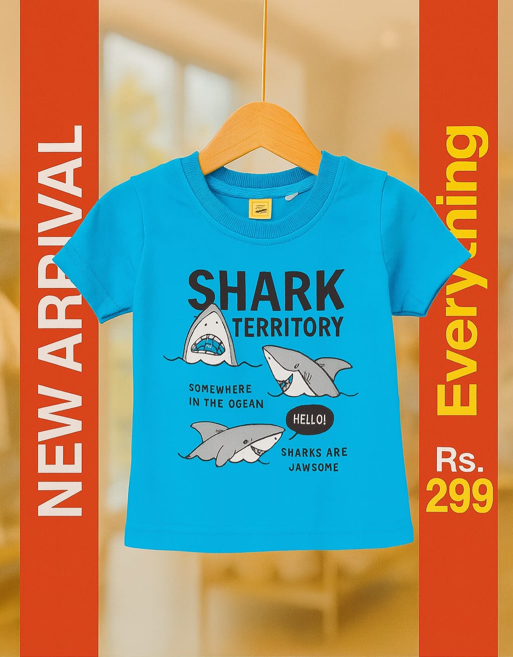 Junior Republic Kid's Shark Printed Crew Neck Tee Shirt - Rs. 299 SALE