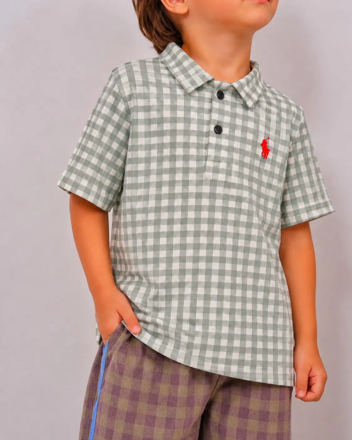 Junior Republic Kid's Check style Pony Embroidered Polo Shirt