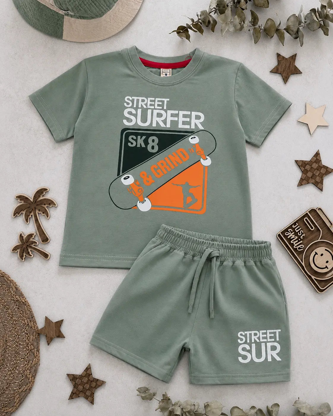 Junior Republic Street Surfer Printed Cotton Jersey T-Shirt & Shorts Set for Kids