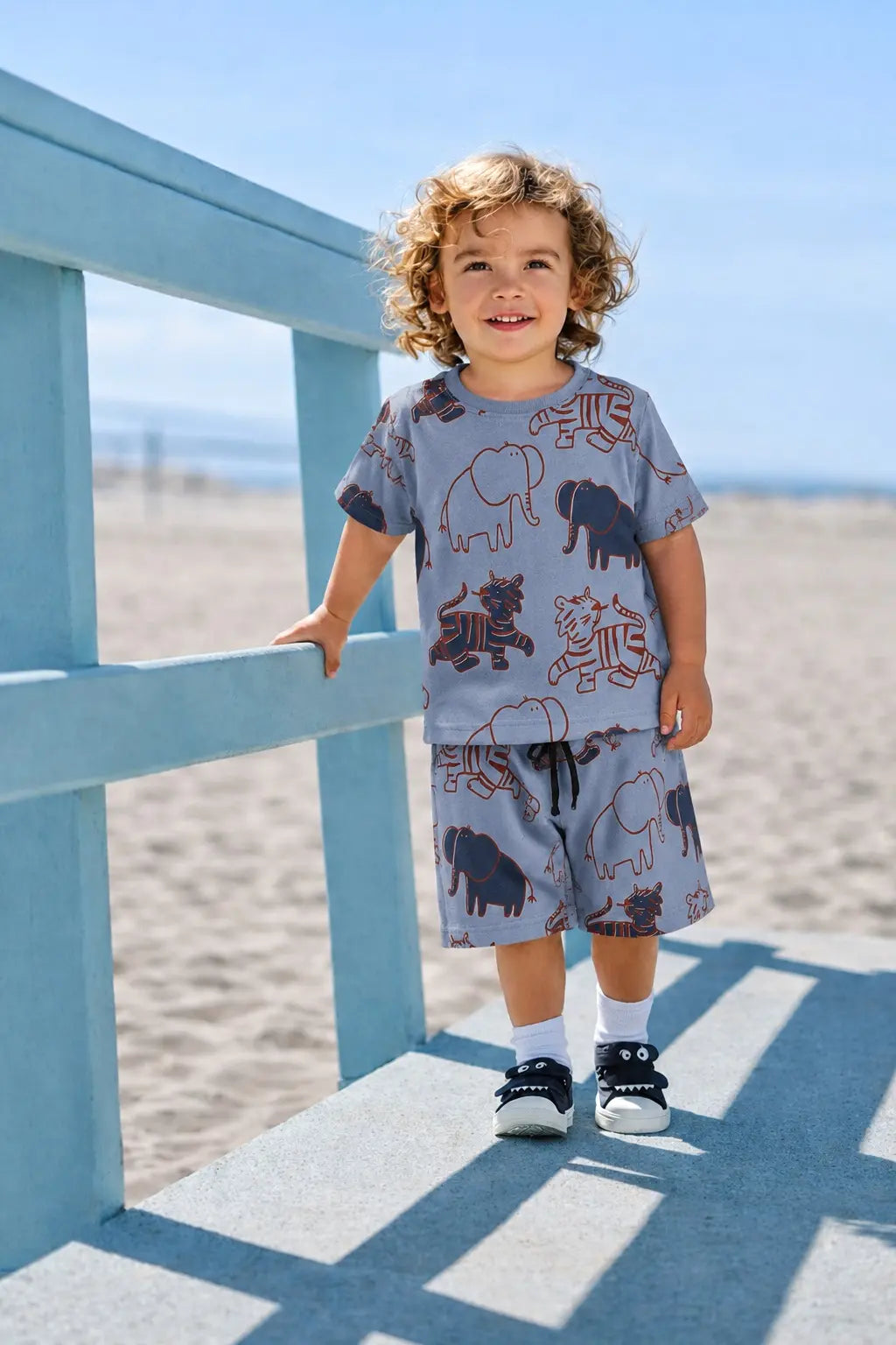 Junior Republic Safari all over Print Cotton Jersey T-Shirt & Shorts Set for Kids