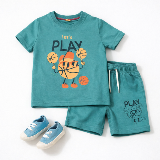 Junior Republic lets play Printed Cotton Jersey T-Shirt & Shorts Set for Kids