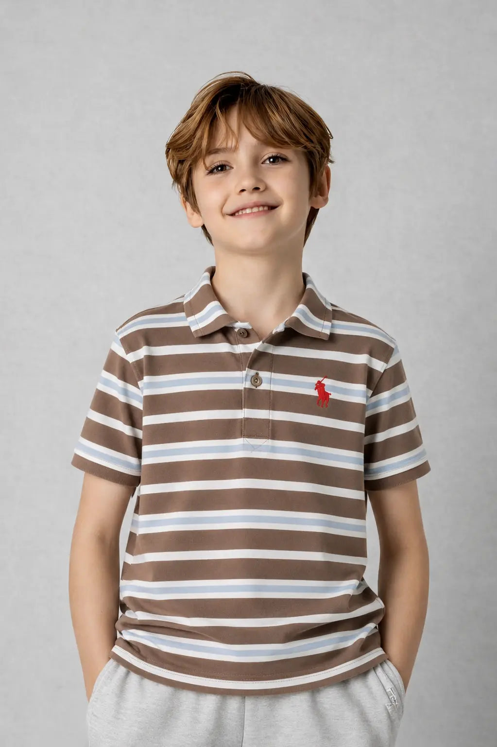 Junior Republic Kid's Stripes style Pony Embroidered Polo Shirt