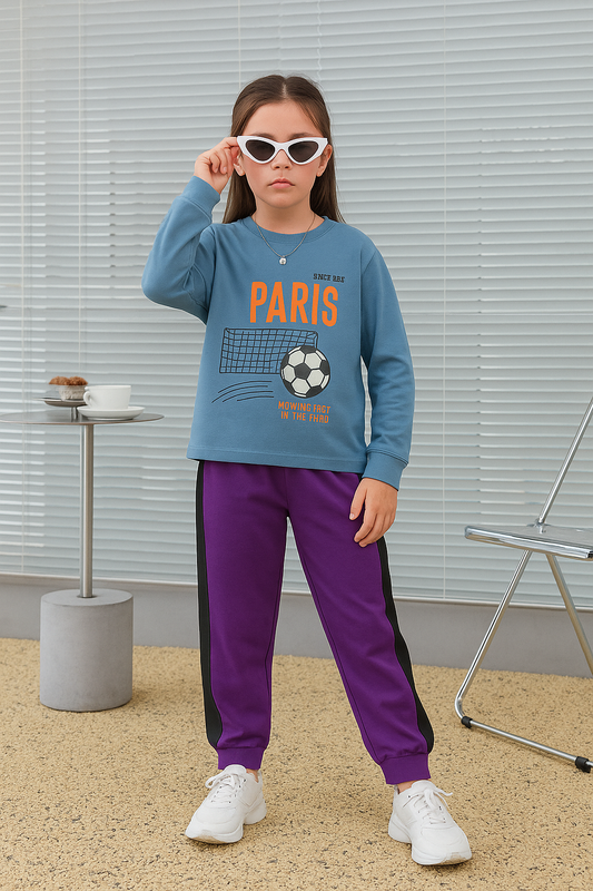 Junior Republic Kid's Paris Printed Girls Cotton Jersey Suit