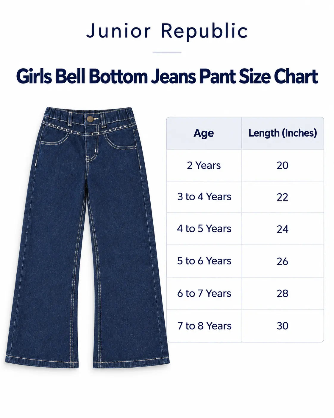 Girls Dark Blue Bell Bottom Jeans Pant | Stylish Denim for Kids - DN-007