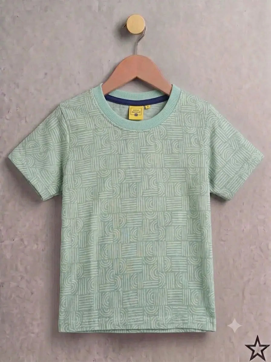 Junior Republic Kid's Mint Green Printed Tee Shirt