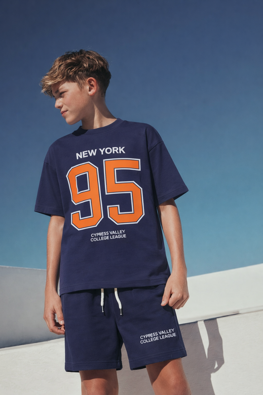 Junior Republic 95 Printed Cotton Jersey T-Shirt & Shorts Set for Kids