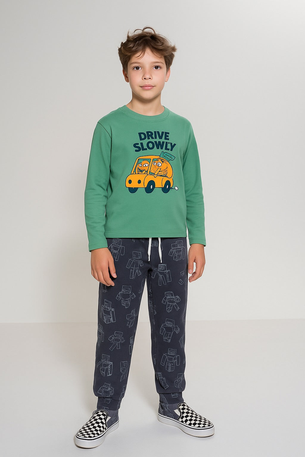 Junior Republic Kid's Drive Slowly Printed Cotton Jersey Suit