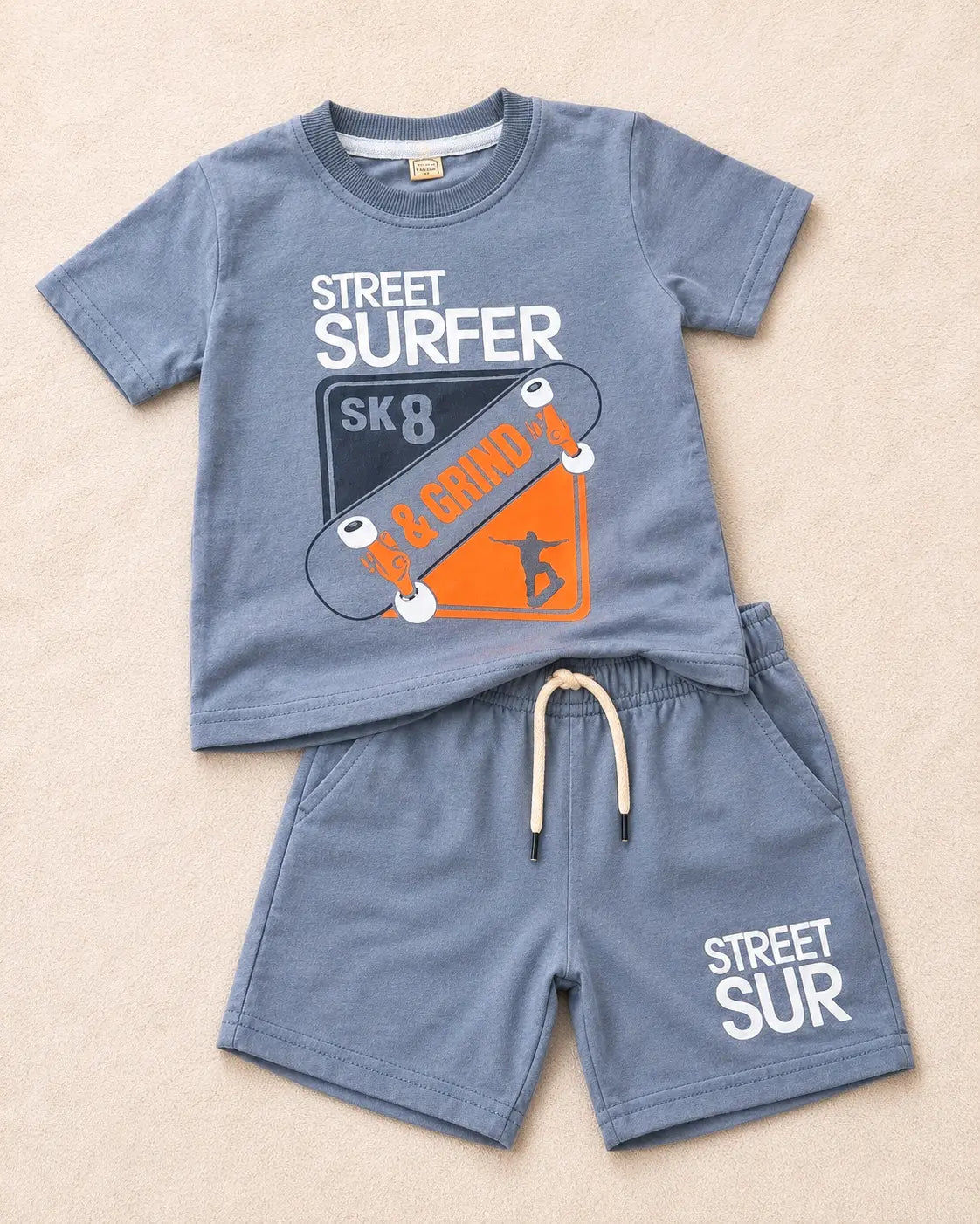 Junior Republic Street Surfer Printed Cotton Jersey T-Shirt & Shorts Set for Kids