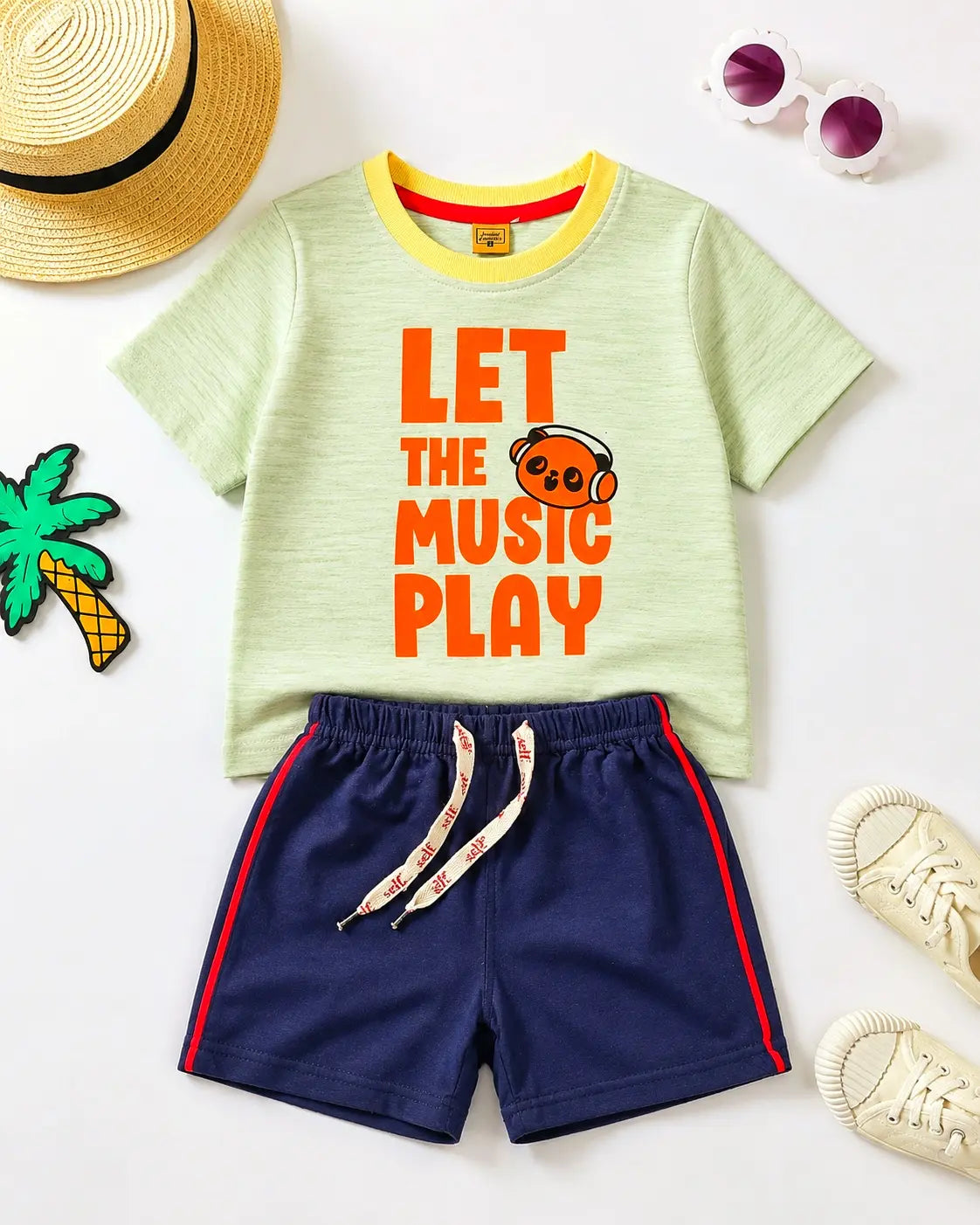 Junior Republic Let the Music Play Printed Cotton Jersey T-Shirt & Shorts Set for Kids