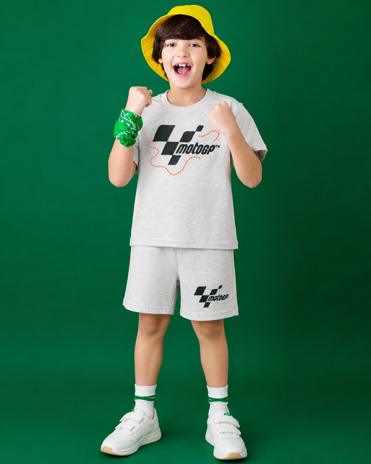 Junior Republic Moto GP Printed Cotton Jersey T-Shirt & Shorts Set for Kids