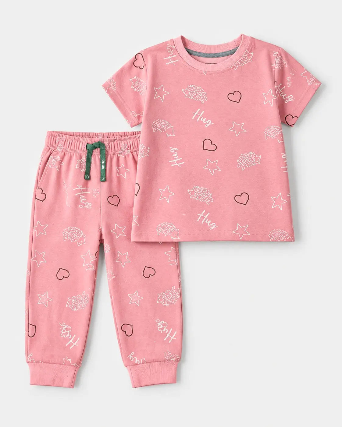 Junior Republic Kids Hearts and stars Printed Cotton Jersey Tee shirt and Trouser Suit