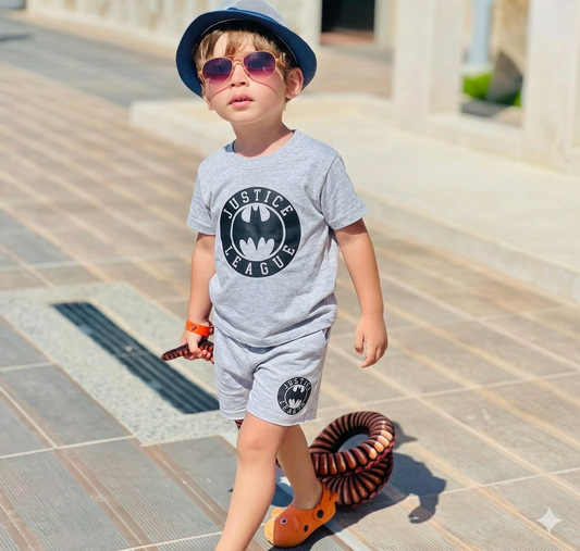Junior Republic Justice League Printed Cotton Jersey T-Shirt & Shorts Set for Kids