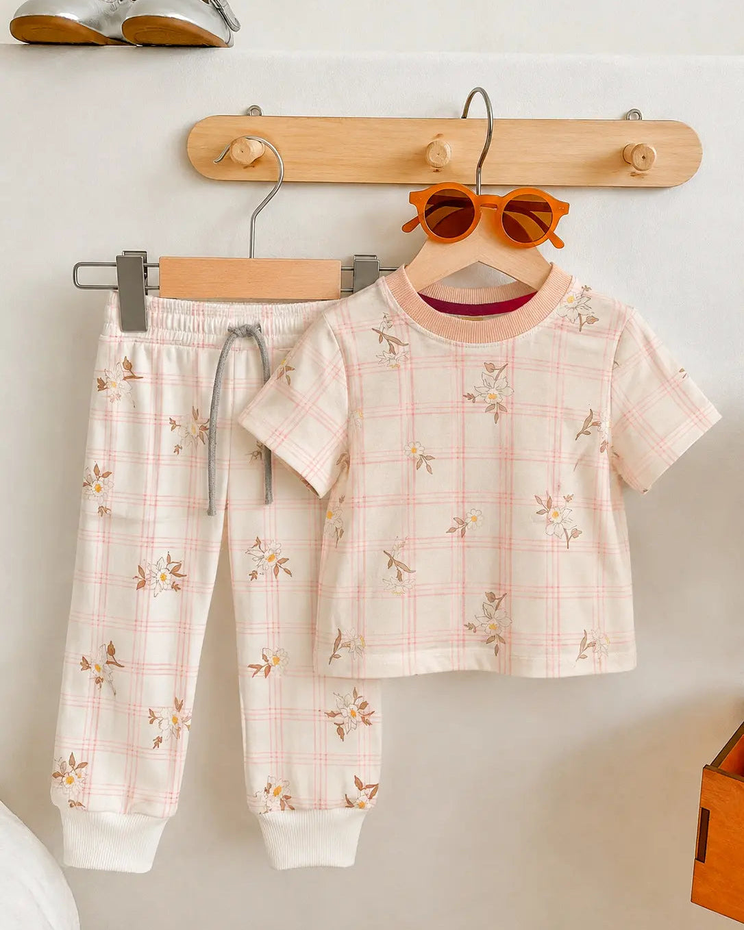 Kid's Floral Print Cotton Jersey Summer Trouser Shirt Suit