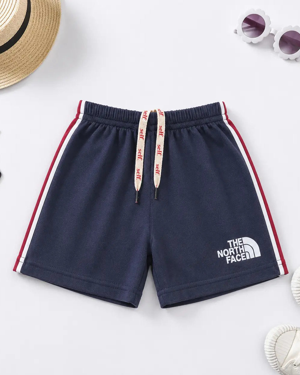 Kids Cotton Shorts — Navy with Red Side Stripe (Style 6) - SH-006