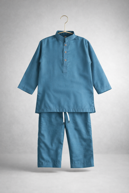 J unior Republic Boys Summer Shalwar Kameez with embroidered neck Collar- Classic Eastern Wear for Kids