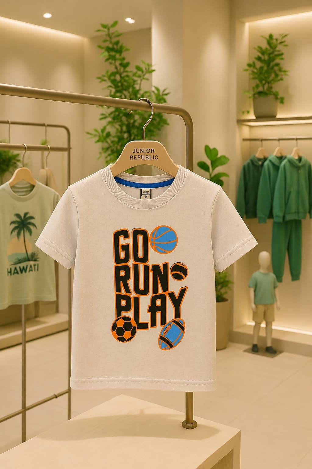 Junior Republic Kid's Go Run Play Printed Tee Shirt
