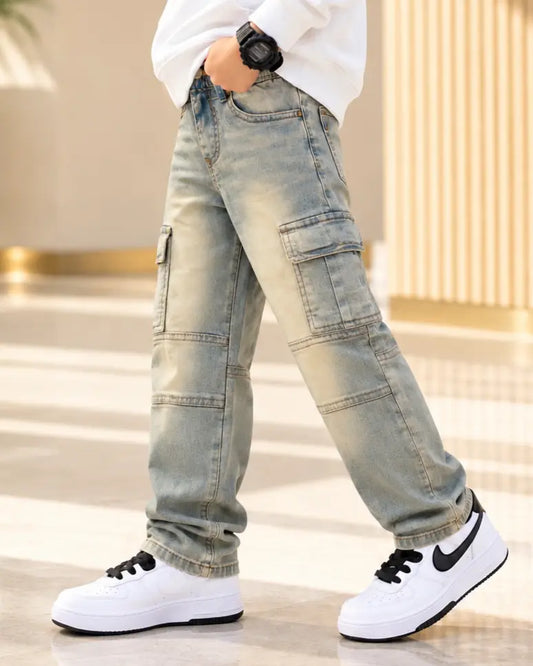 Branded Kids Greenish Cargo Denim Jeans Pant - DN-015