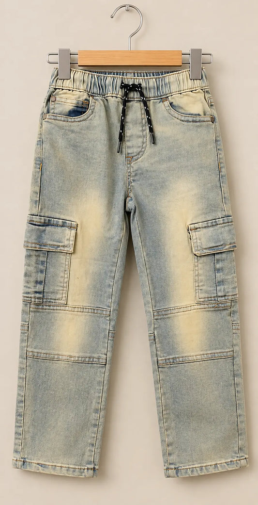 Branded Kids Greenish Cargo Denim Jeans Pant - DN-015