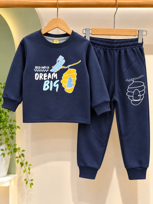 Kids Dream Big Printed Fleece Twin Set for Winter –  Shirt & Trouser for Boys & Girls - FTS 037