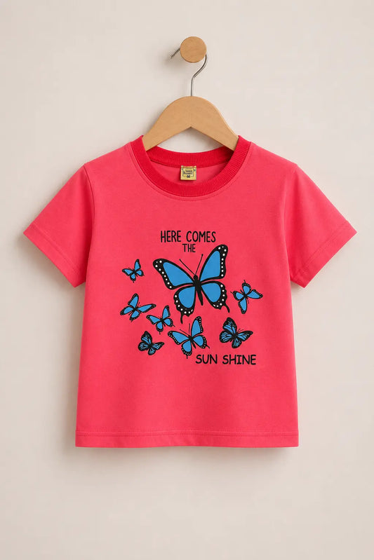 Junior Republic Kid's Sunshine Butterflies Printed Tee Shirt