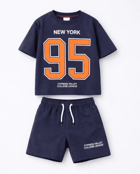 Junior Republic 95 Printed Cotton Jersey T-Shirt & Shorts Set for Kids