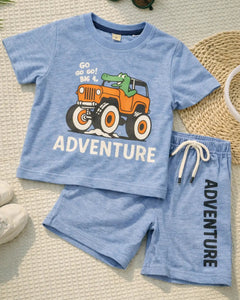 Junior Republic Adventure Printed Cotton Jersey T-Shirt & Shorts Set for Kids