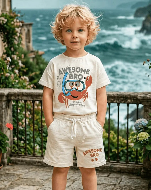 Junior Republic Awesome bro Printed Cotton Jersey T-Shirt & Shorts Set for Kids
