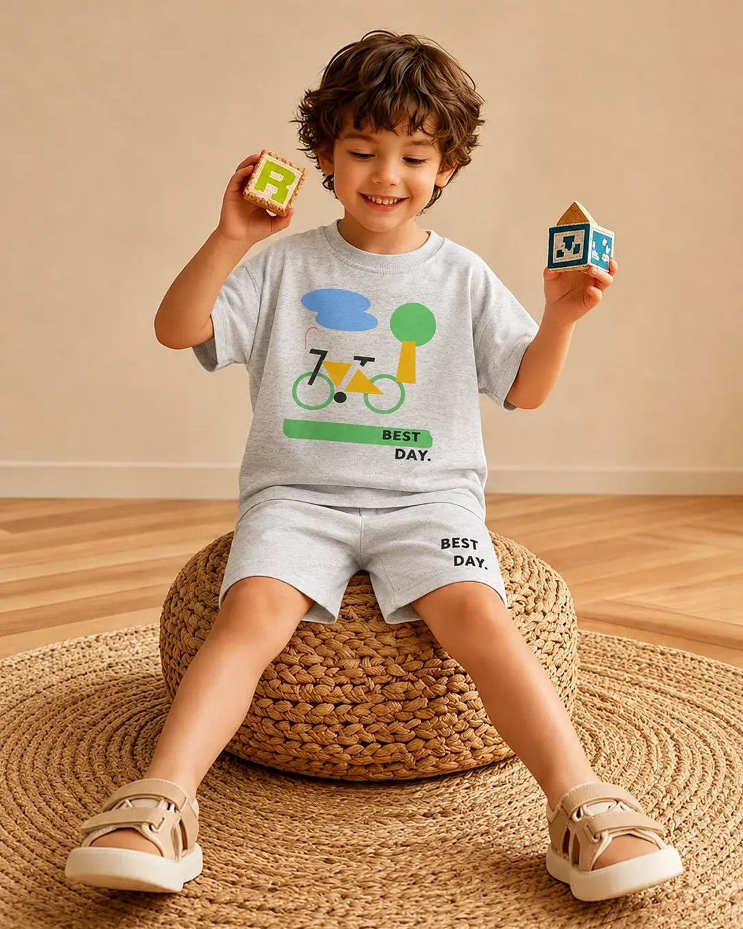 Junior Republic Best Day Printed Cotton Jersey T-Shirt & Shorts Set for Kids