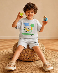 Junior Republic Best Day Printed Cotton Jersey T-Shirt & Shorts Set for Kids